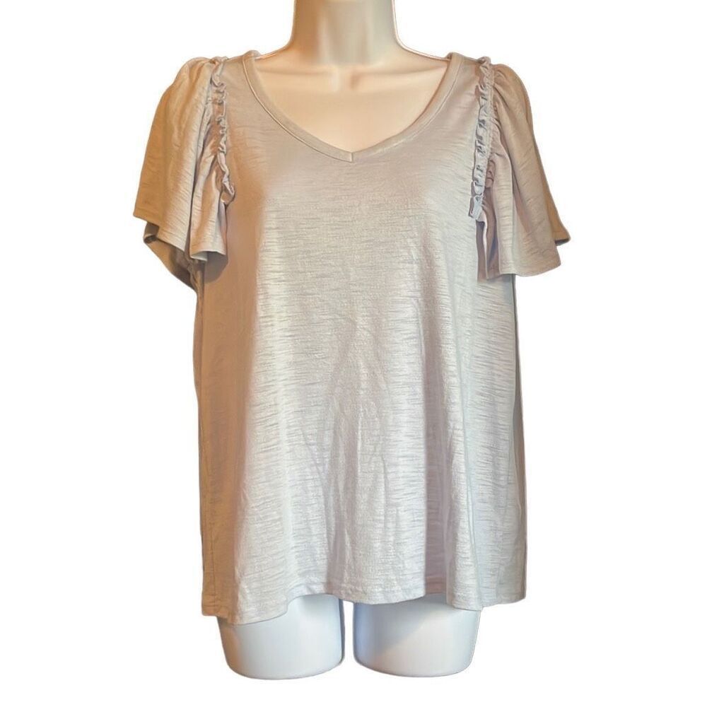 Lauren Conrad Large Blue Ruffle Sleeve V Neck Lightweight Top NWOT‎ Lagenlook